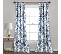 Lush Decor Ivana - Coppia di tende oscuranti per finestra, motivo floreale, 213 x 132 cm, colore: bianco e blu navy