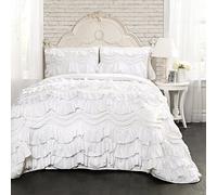 Lush Decor Kemmy Quilt Set di Biancheria da Letto Matrimoniale in 3 Pezzi con Ruches testurizzate, Poliestere, Bianco, Full/Queen