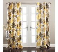 Lush Decor Leah Room - Coppia di tende oscuranti per finestra, motivo floreale, con occhielli isolanti, 132 x 304,8 cm (larghezza x lunghezza), colore: giallo e grigio