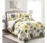Lush Decor Leah - Set copripiumino reversibile in cotone, 3 pezzi, king size, giallo e grigio