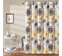 Lush Decor Leah - Tenda da Doccia Floreale, 182,9 x 182,9 cm (Larghezza x Lunghezza), Colore: Giallo e Grigio, Bella Tenda da Doccia Gialla - Decorazione Primaverile - Fiori Colorati in Fiore -