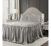 Lush Décor Lush Decor Ravello Pintuck Ruffle Skirt Bedspread Light Gray Shabby Chic Farmhouse Style Lightweight Set 3 pezzi Queen