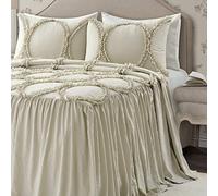 Lush Decor Lush Décor Riviera Gonna con volant Copriletto Neutro Vintage Chic Stile Fattoria Leggero Set 3 Pezzi King, Poliestere
