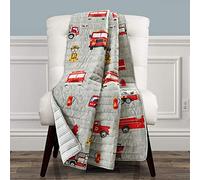 Lush Decor Make A Wish Fire Truck - Coperta reversibile con stampa rossa e grigia