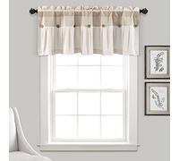 Lush Decor Mantovana con bottoni in lino, 132,1 x 45,7 cm (larghezza x lunghezza), mantovane per tende da cucina, design rustico a blocchi di colore con bottone a buccia