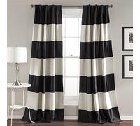 Lush Decor Montego a Righe Set di Tende da Finestra per Soggiorno, Sala da Pranzo, Camera da Letto (Coppia), Poliestere, Nero, 84” x 52”