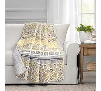 Lush Decor Nesco - Coperta reversibile in cotone, 152,4 x 127 cm, colore: giallo e grigio