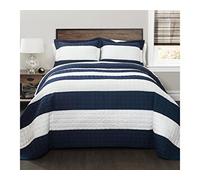 Lush Decor New Berlin Set di Biancheria da Letto con Motivo a Righe, 2 Pezzi, Poliestere Misto Cotone, Blu Navy e Bianco, Twin