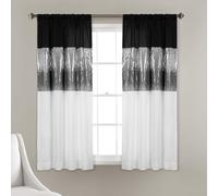 Lush Decor Night Sky - Tenda per finestra a pannello singolo, 106 x 160 cm (l x L), con paillettes, design scintillante e a blocchi di colore, corta, per camera da letto e soggiorno, nero e bianco