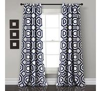 Lush Decor Octagon Blocks Room Darkening Window Curtain Panel Pair, 84" x 52", Navy Coppia di Tende per Finestra, Poliestere, Marina Militare, 0