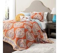 Lush Decor Quilt Set Copripiumino Harley da 5 Pezzi, per Letto King Size, Colore: Mandarino, Microfibra