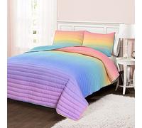 Lush Decor Rainbow Ombre - Set copripiumino da 3 pezzi, per letto matrimoniale, colore: arcobaleno e turchese