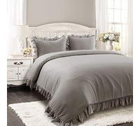 Lush Decor Reyna - Set copripiumino con volant, 3 pezzi, comodo set di biancheria da letto con volant, eleganza e comfort senza tempo per camera da letto, king size, grigio