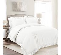 Lush Decor Reyna - Set copripiumino in 100% cotone, 3 pezzi, per letto matrimoniale, colore: bianco puro