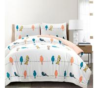 Lush Decor Rowley Birds - Set copripiumino reversibile in cotone, 3 pezzi, king e multicolore