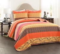 Lush Decor Royal Empire Set di Biancheria da Letto Reversibile con Motivo a Righe, 3 Pezzi, Cotone, Mandarino, King