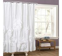 Lush Decor Serena - Tenda da Doccia con Volant, 182,9 x 182,9 cm (Larghezza x Lunghezza), Bellissimo Design Floreale Increspato, Tenda da Doccia di Lusso con Volant, Decorazione Vintage Glam, Bianco