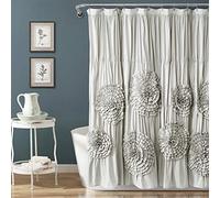 Lush Decor Serena - Tenda da doccia con volant floreale, stile vintage chic, decorazione per il bagno, 0, grigio chiaro