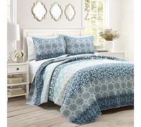 Lush Decor Set di biancheria da letto in cotone double-face, con motivo a righe bohémien, 3 pezzi, per letto California King, morbido, leggero, stampato, per tutte le stagioni