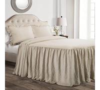 Lush Decor Set di biancheria da letto per bambini con gonna a volant, 3 pezzi, colore neutro, beige, copriletto increspato, decorazione vintage per fattoria