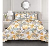 Lush Decor Set di biancheria da letto reversibile con stampa floreale e foglia, 3 pezzi, colore: giallo e grigio