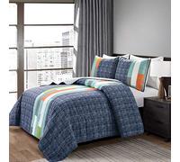 Lush Decor Shelly Stripe - Set copripiumino 3 pezzi, colore: Navy/Arancione, Full/Queen