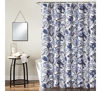 Lush Decor, Blu Cynthia Jacobean-Tenda da Doccia in Tessuto con Stampa Floreale, 183 x 183 cm, Poliestere, 72" X 72"