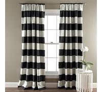 Lush Decor Stripe Blackout Curtains | Room Darkening Window Panel (Pair), 84” x 52”, Black Tende Righe | Set di Pannelli oscuranti per Finestra (Coppia), 213,4 x 132,1 cm, Nero, Poliestere