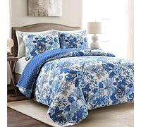 Lush Decor Sydney - Set copripiumino 3 pezzi, colore blu navy e bianco, per letto king size