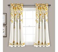Lush Decor Tanisha Curtains - Light Filtering Window Panel Set, Pair - Floral Vine Print, Beautiful, Modern, Elegant Home Decor - 52" W x 63" L, Yellow & Gray
