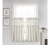 Lush Decor Tenda a pannello in lino con bottoni per cucina, 29 x 36 + 2 set da 2, colore: bianco sporco