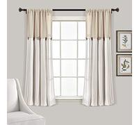 Lush Decor Tenda a pannello per finestra in lino, singola, 101,6 x 114,3 cm (larghezza x lunghezza), in lino, decorazione rustica, blocchi di colore, moderne tende per soggiorno, camera da letto e