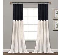 Lush Decor Tenda a pannello per finestra in lino, singola, 101,6 x 213,4 cm (larghezza x lunghezza), colore: bianco e nero, decorazione rustica, a blocchi di colore, moderne tende per soggiorno,