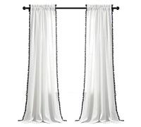 Lush Decor Tenda con pompon, in tinta unita, stile vintage chic, per soggiorno, sala da pranzo, camera da letto (singola), blu navy, 127 cm di larghezza x 239 cm di lunghezza