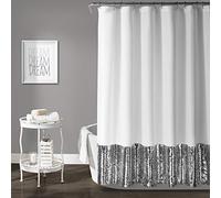 Lush Decor - Tenda da doccia con paillettes, 183 x 183 cm, colore: blu e bianco, Argento e bianco, 72 Inches x 72 Inches