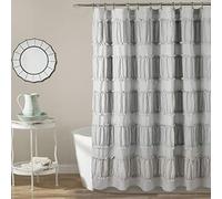 Lush Decor Tenda da doccia con ruches Nova grigia, 183,9 x 183,9 cm