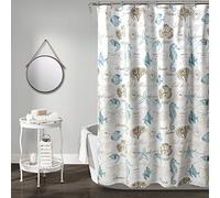 Lush Decor Tenda da doccia Harbor Life, 183 x 182,9 cm (larghezza x lunghezza), blu e tortora, in tessuto, decorazione costiera, tenda da bagno oceano, casa sulla spiaggia
