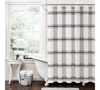 Lush Decor Tenda da doccia in cotone a righe, 182,9 x 182,9 cm (larghezza x lunghezza), colore: nero, decorazione per il bagno classica moderna e rustica