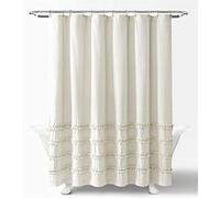 Lush Decor Tenda da doccia in cotone a righe, tinta neutra, 182,9 x 182,9 cm