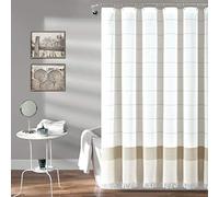 Lush Decor Tenda da doccia in cotone intrecciato bianco con strisce tortora e frange con nappe, accessori da bagno (183 x 183 cm)
