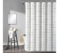 Lush Decor - Tenda da doccia in cotone tinto a righe, 182,9 x 182,9 cm, giallo e grigio