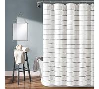Lush Decor Tenda da doccia in cotone tinto a righe ombre, 182,9 x 183,9 cm (larghezza x lunghezza), grigio e multicolore, a righe trapuntate colorate, tenda da doccia ombré, decorazione per bagno