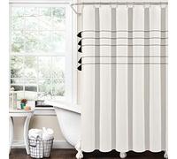 Lush Decor Tenda da doccia in cotone tinto in filo di cotone tinto con nappe, 183 x 183 cm, avorio