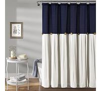 Lush Decor Tenda da doccia in lino, 183 x 183 cm, blu navy e bianco