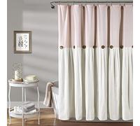 Lush Decor Tenda da doccia in lino con bottoni, misto cotone, rosa cipria e bianco, 182,9 x 182,9 cm