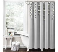 Lush Decor Tenda da doccia in lino con nappa, stile boho, 182,9 x 182,9 cm, grigio chiaro