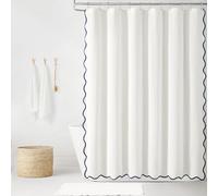 Lush Decor Tenda da doccia in lino testurizzata con bordo smerlato blu navy/bianco, 182 x 183 cm, elegante e conveniente per decorazione del bagno