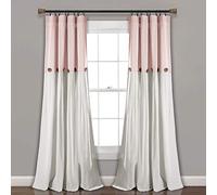Lush Decor Tenda da finestra con bottoni in lino a pannello singolo, misto cotone, colore fard, bianco, 101,6 cm di larghezza x 213,4 cm di lunghezza