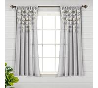 Lush Decor Tenda da finestra in lino con nappe Boho Pom (pannello singolo), 160 cm di lunghezza x 132 cm di larghezza, grigio chiaro