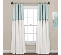 Lush Decor Tenda oscurante con bottoni in lino, 100% foderata, pannello singolo, 213,4 x 101,6 cm, blu e bianco